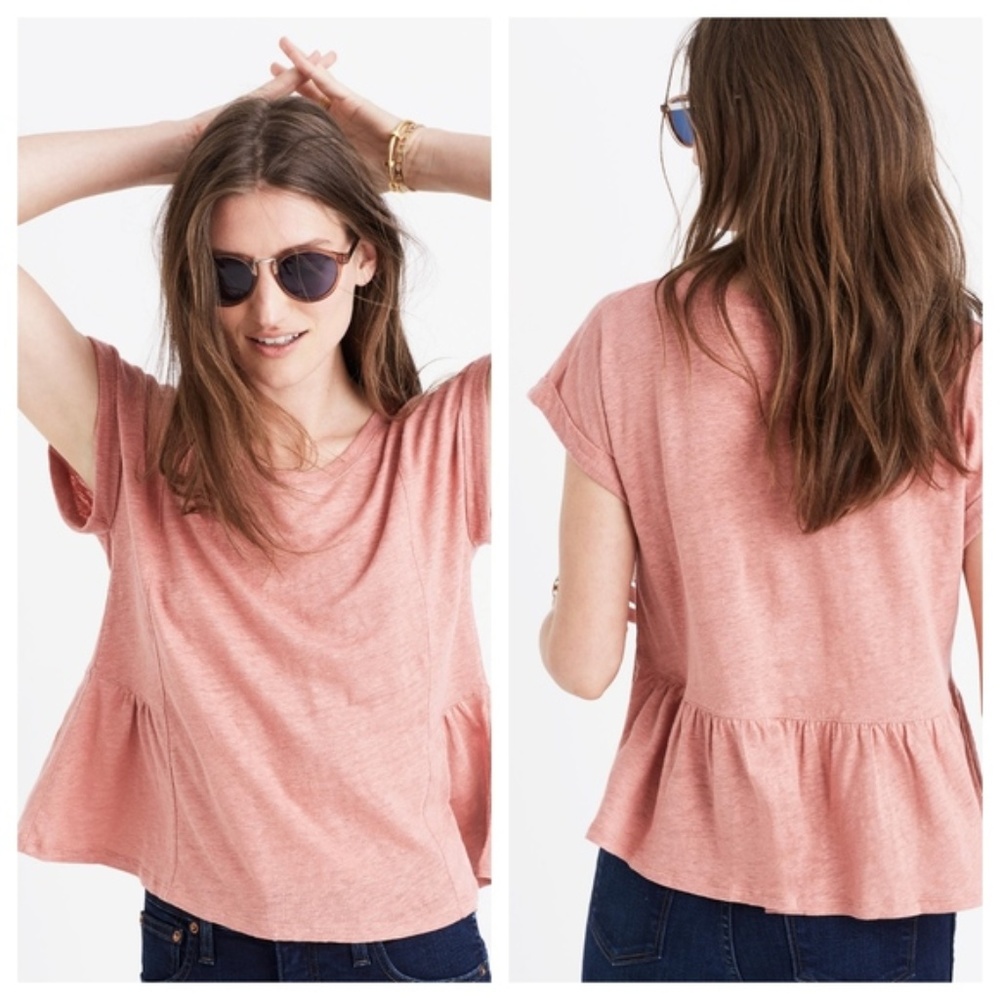Madewell | Modern Linen Gather Peplum Drape Top - Picture 1 of 8